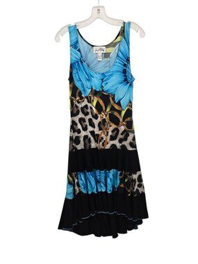 Joseph Ribkoff Dress 8 Floral Leopard Animal Print Sleeveless Flowy High Low